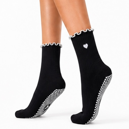 Crew Grip Socks - Heartline Black Frill