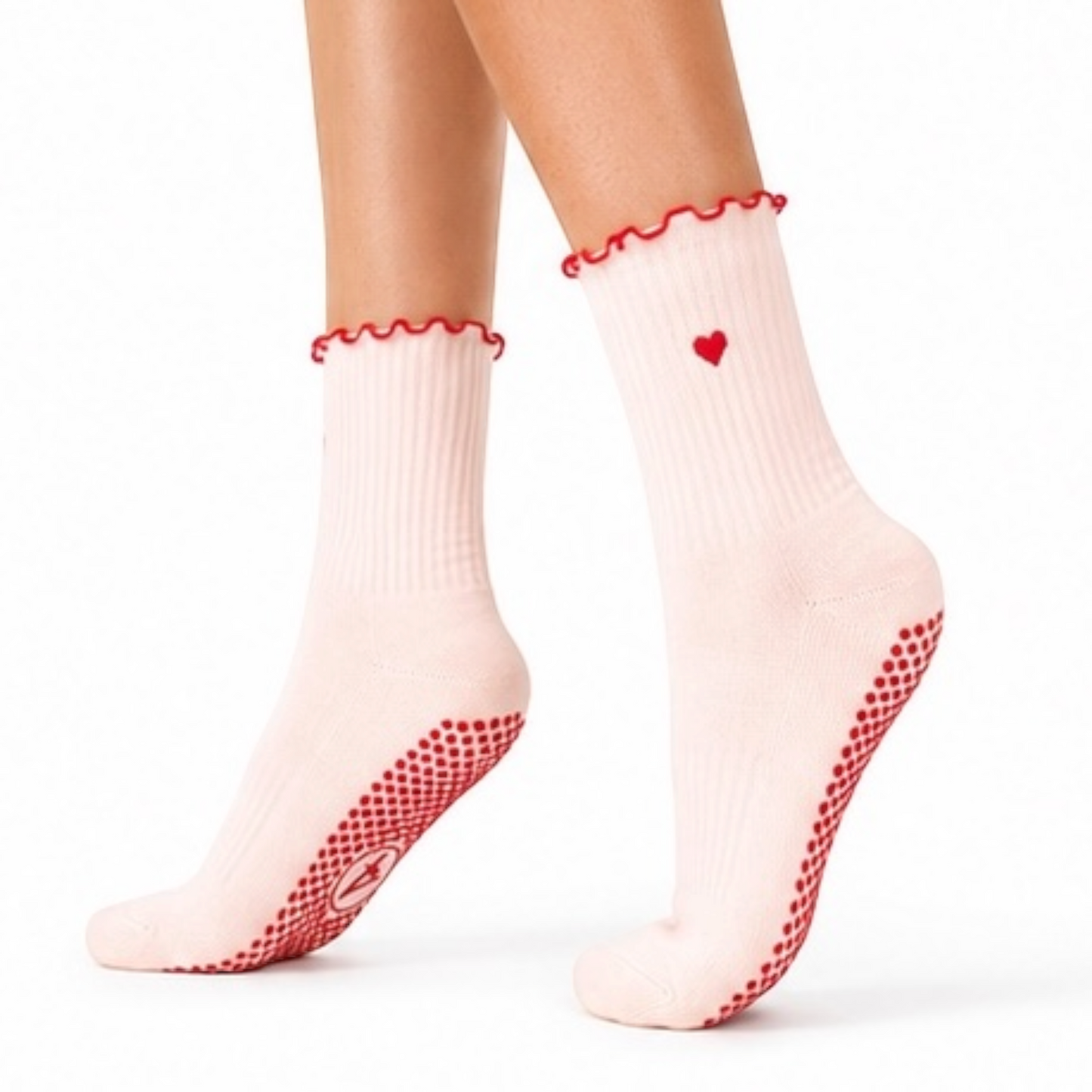 Crew Grip Socks - Heartline Red Frill