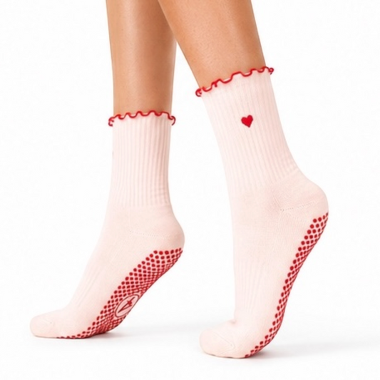 Crew Grip Socks - Heartline Red Frill